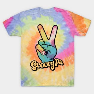 "Groovy Pa Peace Sign Hand Tie-Dye" - Retro Cute Hipster T-Shirt